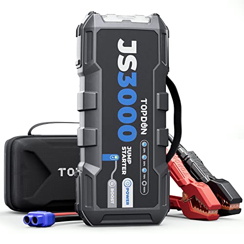 TOPDON JS3000 Arrancador de carros, 24000 mAh 3000A Arrancador de baterias de carro de gasolina até 9 L ou 7 L de diesel