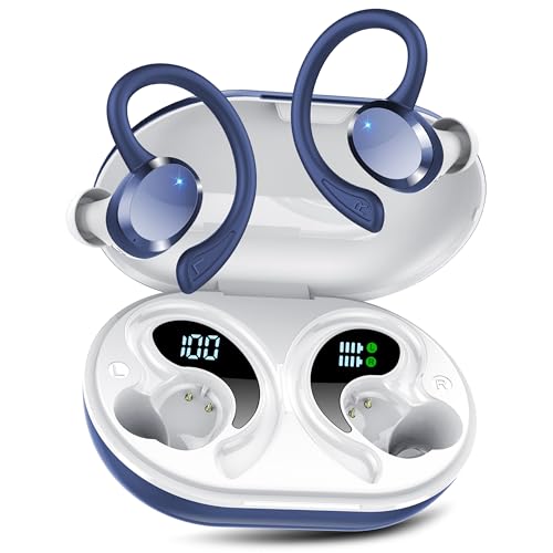 Wekily Auriculares sem fios desportivos, 2025 novo Bluetooth 5.4 com HD microfone HiFi estéreo ecrã duplo LED, redução de ruído, IP7 impermeável 68H capacetes sem fios para corrida fitness
