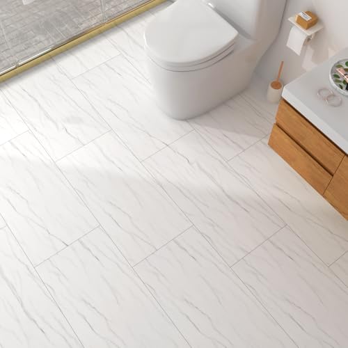 FunStick Piso vinil adesivo casa de banho mármore branco 5 azulejos 30 x 60 cm azulejos autocolantes cozinha piso de vinil adesivo parede colocar chão vinil chão vinil adesivos azulejos autocolantes