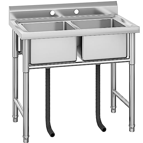 YITAHOME Lavatório de cozinha, lava-louças de restaurante em aço inoxidável lava-louças de catering independente lava-louças de serviço duplo portátil para exteriores para hotel, casa, bar, lavandaria