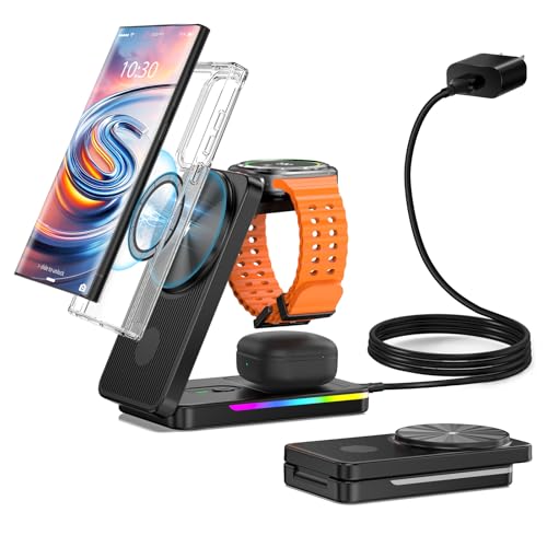 Carregador sem fios para Samsung Mag-safe Charger, estação de carregamento magnética para Samsung Galaxy S25 Ultra S24, carregador dobrável Samsung Watch para Galaxy Watch Ultra 7 6 Bud Pro Mag Ring