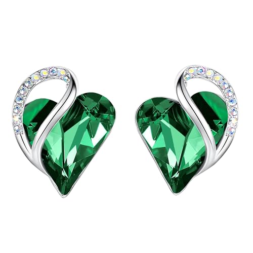 Leafael Birthstone Coração brincos de mulher | Birthstone brincos com coração e cristais corativos | Livre de alergias brincos modernos com caixa de presente incluída