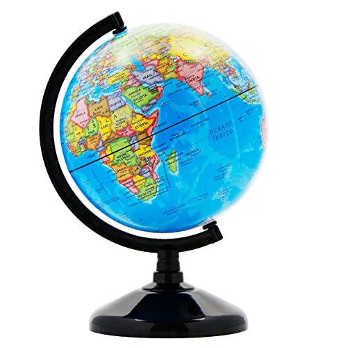 Exerz 14 cm balão terrestre - mapa em espanhol - balão educativo giratório decoração de secretária - mapa político geográfico/moderno (14 cm)