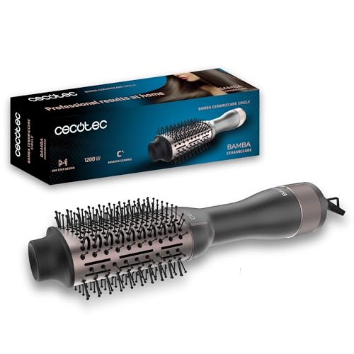 Cecotec Escova de ar Bamba CeramicCare Single, 1200 W, cinzento, design One Step, 2 em 1, deslizamento ultrasuave, 3 temperaturas, 2 velocidades, função de ar frio, proteção contra sobreaquecimento