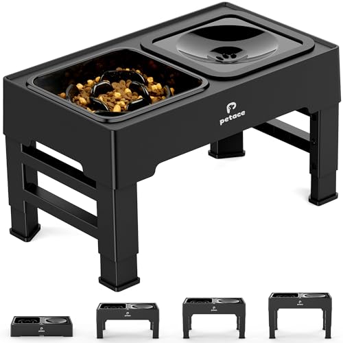 Petace Alimentador elevado de 4 altura ajustável, anti-gotejamento, antivoracidade, 2 x 1600 ml para cão pequeno, médio e grande