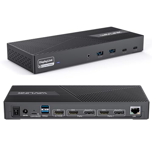 Docking Station, WAVLINK Estação de acoplamento de ecrã triplo com carregamento de 100 W, compatível com Windows, Mac, cromado com Thunderbolt 3/4 ou USB-C (3 HDMI, 2 DP, 2 USB-C, 2 USB, Ethernet,