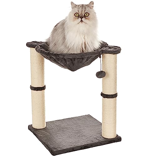 Amazon Basics Torre em árvore com fecho, rede, cama e poste arranhador para gatos, 40,6 x 50,8 x 40,6 cm, cinzento