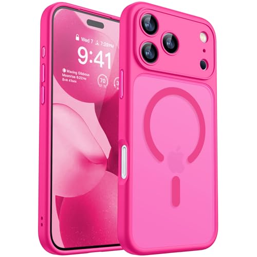 CANSHN Capa magnética para iPhone 17 Pro MAX (6,9 polegadas), compatível com MagSafe, [proteção total da câmera] capa fundo mate translúcido, rosa vivo