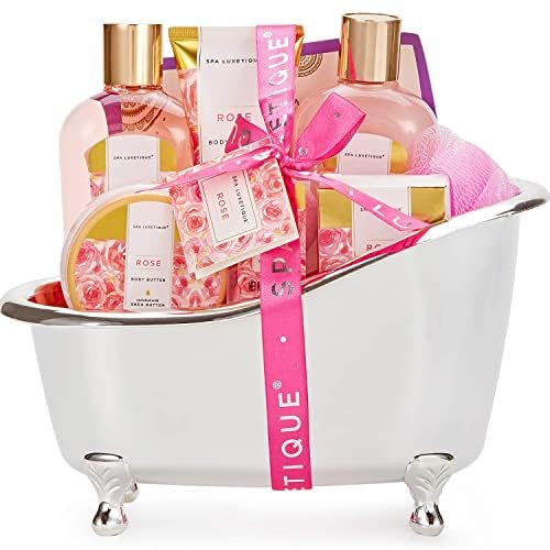 SPA LUXETIQUE Conjunto de bem-estar para mulher - 8 peças Rose Scented Bath Gift Set para mulheres, presente de aniversário conjunto de beleza com banheira deco, presentes de Natal, presentes de ano