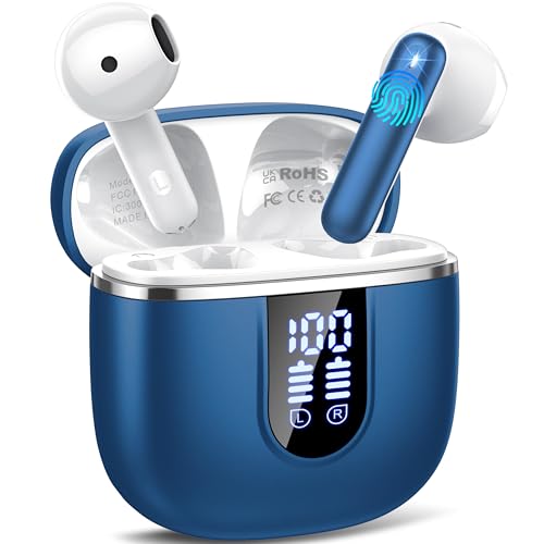 Cillso Auriculares sem fios Bluetooth 5.4, indicador de carregamento LED para desportos, impermeável, USB-C, microfone de amortecimento de ruído, auriculares sem fios