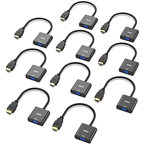 BENFEI - Conjunto de 10 adaptadores HDMI para VGA (macho a fêmea) para computador, secretária, portátil, PC, monitor, projetor, HDTV, Chromebook, Raspberry Pi, Roku, Xbox e More, cor preta