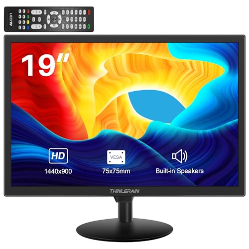 Thinlerain Monitor PC de 19 polegadas 1440 x 900 monitor LED monitor com HDMI VGA AV BNC portas USB, 60 Hz, 5 ms, VESA, altifalantes integrados, preto