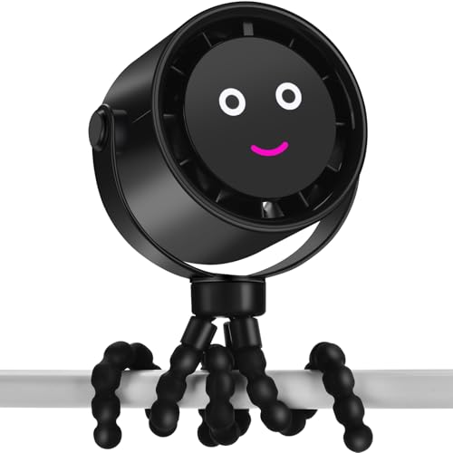 Ventoinha portátil para carrinho de bebé com ecrã LCD de 5000 mAh, 5 velocidades, rotação de 360°, clipe para tripé, bateria de longa duração para carrinhos, assentos de carro, cadeiras de