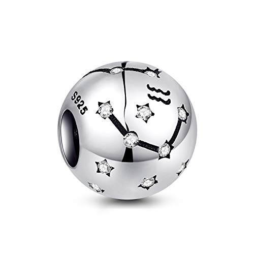 NINGAN Encantos de aniversário de 12 signos do zodíaco - encantos de prata esterlina 925 ajuste pulseira & colar - presentes de aniversário ideais para mulheres e amigos