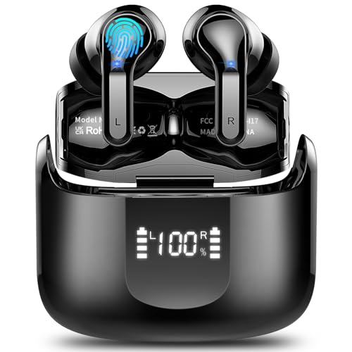 Auriculares sem fios Bluetooth, 2025 auriculares Bluetooth 5.4 HiFi estéreo com 4 ENC Mic, capacetes sem fios Bluetooth cancelamento de ruído Bass 40H auriculares In-Ear IP7 impermeáveis ecrã LED