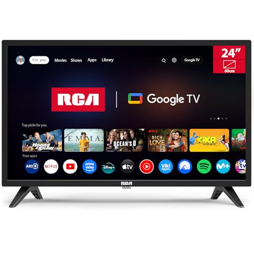 RCA Smart TV 24 polegadas LED HD Google televisão com o Google Assistant, Google Play Store, Wi-Fi, Bluetooth, Chromecast incorporado, sintonizador digital