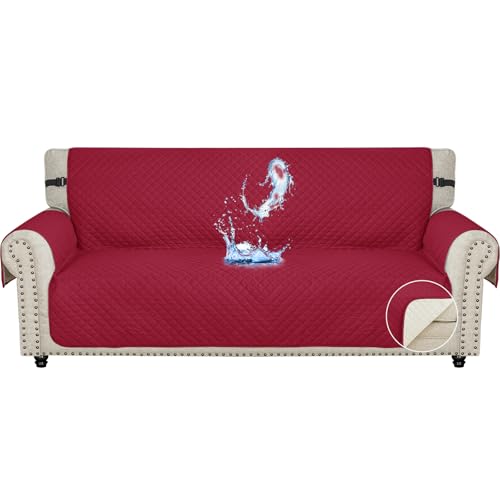 Ystyle Capa de cobertura para sofá de 3 lugares, impermeável capas para sofá, verão, protetor sofá para gatos riscos e cães de estimação, capas para sofá antiderrapante, antimanchas, lavável, bordeaux