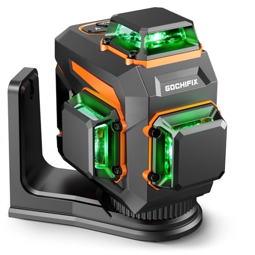 GOCHIFIX Nível laser verde autonivelante 3 x 360 de 12 linhas 3D com tubo laser Sharp 520 bateria recarregável de 5,2 Ah modo de pulso ideal para construção e nivelamento de precisão