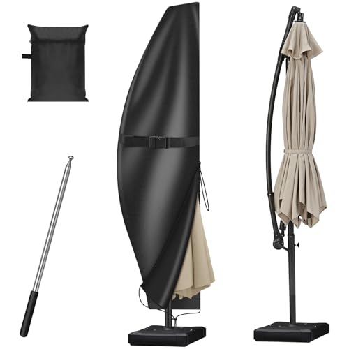 GLOSKIN Capa de guarda-chuva, capa para guarda-sol pendente de 2 a 4 m, com haste, capa de guarda-sol exterior impermeável, proteção contra intempéries e UV, cobertura de guarda-chuva ao ar livre