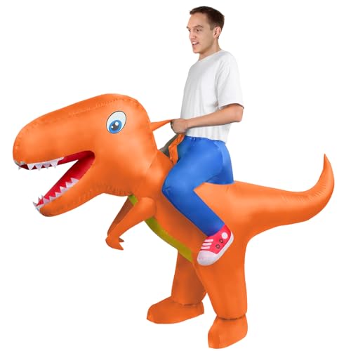 AOOWU Disfarce insuflável de dinossauro com sistema inflável, resistente para o Halloween, Cosplay, aniversário, Natal, carnaval, festa, Mardi Gras