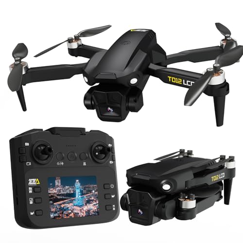 Toladrone TD12LCD Dron com câmara, drone RC dobrável com ecrã LCD, motor sem escovas, posicionamento por fluxo ótico, drones para adultos, quadricóptero para iniciantes
