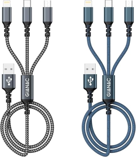 Multi cabo de carregamento [2 pacotes 2 M] 3 em 1 multi USB carregador cabo de nylon cabo USB com micro USB tipo C Lightning de carregador carregamento rápido para Samsung Galaxy, Huawei, Honor