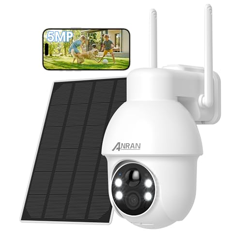 ANRAN 5MP Câmara de vigilância Wi-Fi exterior solar com bateria, 360° Pan&Tilt sem fios, áudio bidirecional, visão noturna colorida, deteção de movimento PIR, compatível com Alexa, Q03 máximo