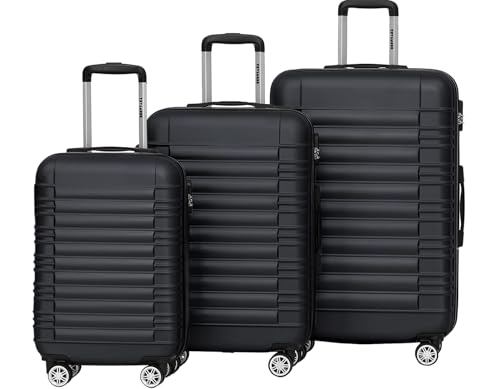 TRVLMORE Mala e trolleys - mala de mão - mala de viagem com rodas, mala de mão com rodas, mala rígida pequena de 55 x 40 x 20 cm, bagagem leve de mão, mala de mão, mala de mão, mala de mão,, Preto,