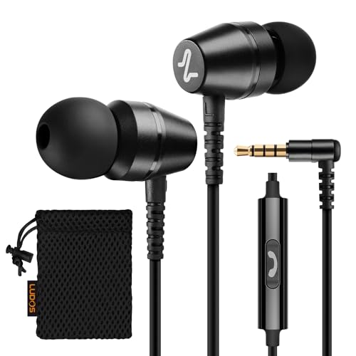 Ludos OMNITONE Auriculares In Ear com cabo e microfone, 5 anos de garantia, auricular com jack, capacetes de música com graves potentes, para iPhone, iPad, Samsung, Xiaomi, Huawei, Gaming, telemóvel -