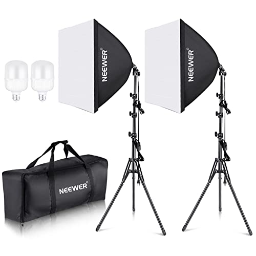 NEEWER Kit de iluminação contínua de caixa de luz equivalente a 700 W, 2 lâmpadas de LED de 5700 K, 60 x 60 cm Softbox com tomada E27 para equipamento de estúdio fotográfico