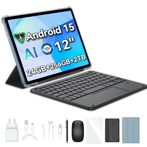 Blackview Mega 2 Tab de 12 polegadas Tablet Android 15 Dual 4G LTE e 5G WiFi, 24 GB RAM+256 GB ROM/2TB TF, câmaras IA, 9000 mAh, Widevine L1/GPS/WPS/PC Tablet com teclado, rato, Capa Pro. Peitora