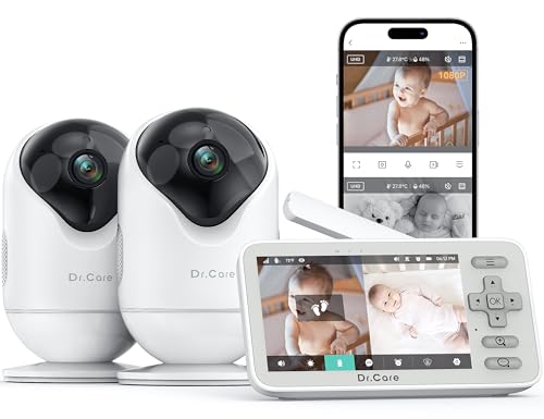 Dr.Care VistaView Lite 1080P Split-Screen, câmara de aplicação, controlo de movimento, visão noturna, 3000 mAh Battery, 2-Way Talk, multi-utilizador, tripla segurança, gama de 390 m. (2 câmara + 1