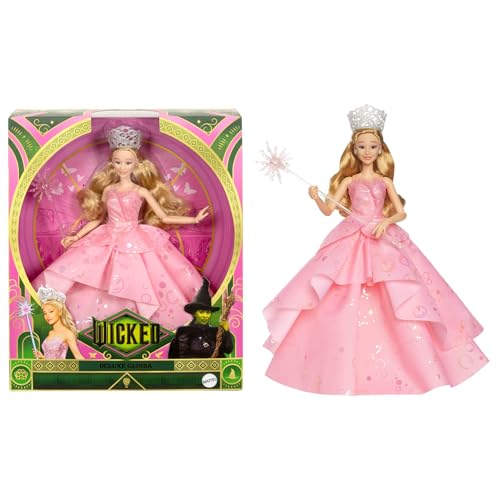 Mattel Wicked Glinda boneca de moda de luxo e acessórios, inclui uma coroa e um cetro, estilo inspirado no filme, boneca articulada, HXY37