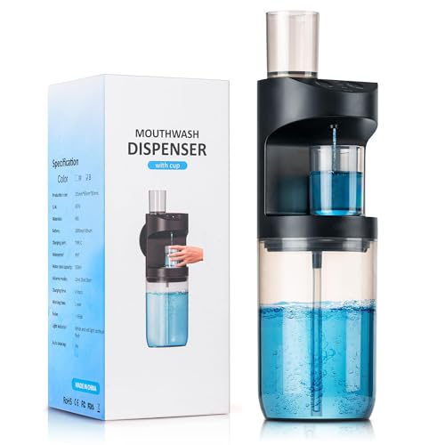 Dispensador automático de casa de banho de boca, recipiente de enxaguar bucal de 550 ml, dispensador de sabão líquido de parede, com 2 chávenas magnéticas, para casa de banho, USB Charging