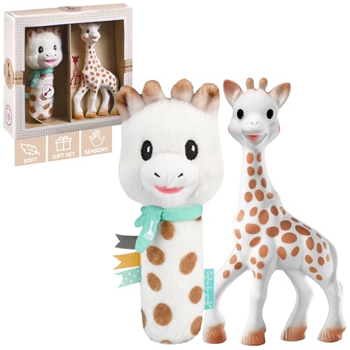 Sophie la Girafe - Caixa de presente recém-nascido guizo dente - inclui 1 chocalho de tecido brinquedo mastigável de borracha 100% natural - conjunto de atividades para crianças