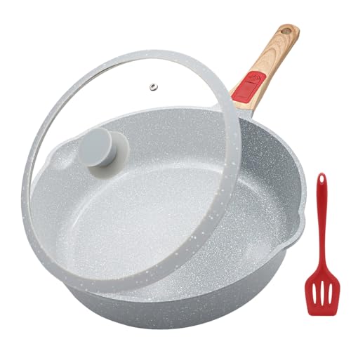 AIKENBBKK frigideira cerâmica 28 cm com tampa, revestimento cerâmico antiaderente frigideiras para fritar 28 cm com cabo removível, adequada para todas as cozinhas, forno e máquina de lavar louça
