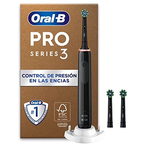 Oral-B Pro 3 3000 escova de dentes elétrica com cabo recarregável e 3 cabeças, desenhada por Braun, presentes originais para mulher e homem - preto (a embalagem pode variar)