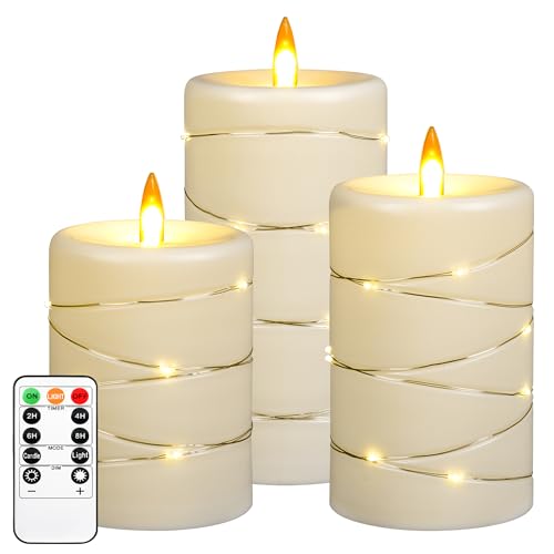 Luz de vela LED, 3 velas de chama dinâmica, uma luz de vela de bateria, simulação mais realista do efeito das chamas, com controlo remoto com temporizador.