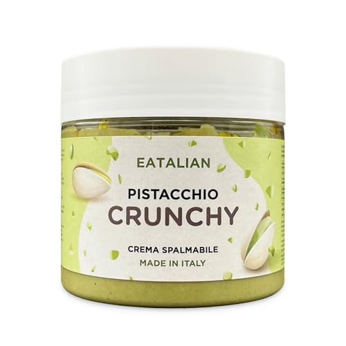 EATALIAN by AMZ BETTER Creme de pistácio, CRUNCHY 200 g, creme para espalhar com pedaços de pistácio, sabor doce, ideal para pão, para encher sobremesas, gelados, chocolate de Dubai, feito na Italy