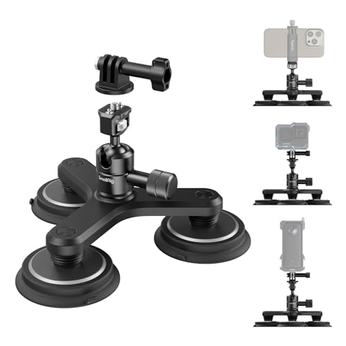 SMALLRIG Suporte de ventosa magnético triplo 2 em 1 para Gopro, suporte exterior para câmara de carro para câmaras de ação, com cabeça de bola anti-derrapante - 4468