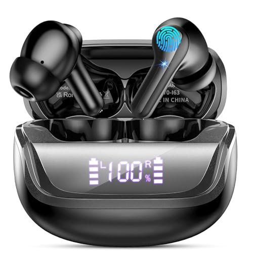 Auriculares sem fios 5,4, auriculares Bluetooth 45H estéreo HiFi, redução de ruído ENC, ecrã LED, carregamento rápido USB-C, capacetes sem fios IP7 impermeável