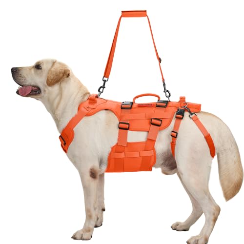 OneTigris Arnês para cães Invictus para cães de tamanho médio, ajustável com 3 asas para pessoas com deficiência, lesões ou mais, cor laranja L