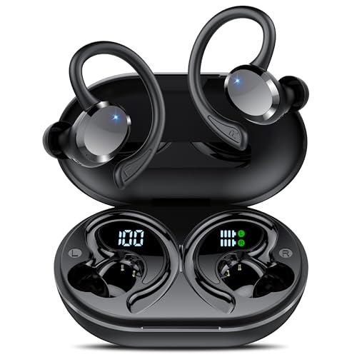 Auriculares sem fios Bluetooth, auriculares Bluetooth 5.4, 68 horas HiFi estéreo capacetes sem fios com 4 microfone redução de ruído, carregamento rápido, IP7 impermeável com ecrã LED, ajuste