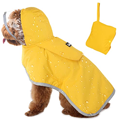 SlowTon Capa de chuva impermeável para cães, capa de chuva transparente de camada dupla com capuz para cães pequenos, médios e grandes, poncho para cães com faixa refletora