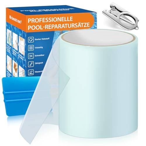 AQhui Remendo piscina, fita adesiva para piscinas, 10 cm x 250 cm, PVC Flex Tape, remendo de reparação para tela de piscina, kit de reparação de forro com baixo água, para piscinas e castelos