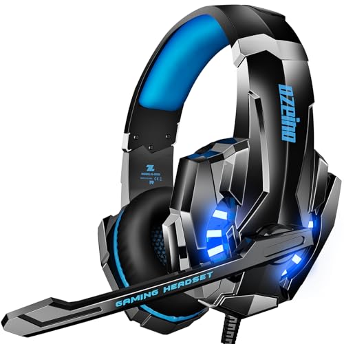 Ozeino Capacetes Gaming para Ps4 Ps5 PC Switch Xbox, auriculares Gaming com som 3D estéreo microfone de cancelamento de ruído luz RGB, capacetes com cabo para computador portátil telemóvel Mac
