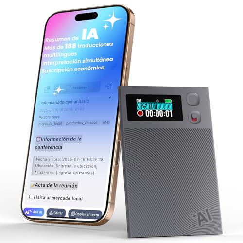 Gravador de voz NEWYES Ailog IA com aplicação dedicada, transcrição e resumo, tradução para mais de 188 idiomas, 64 GB de memória para reuniões, conferências, chamadas, negócios e aulas