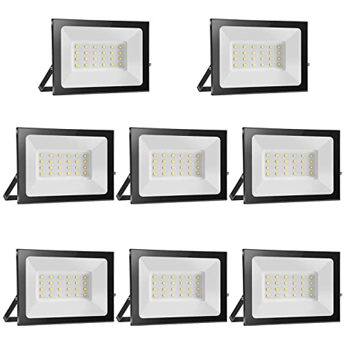 loyal 8 Pack Foco LED exterior 20 W, alto brilho 2000 LM projetor LED iluminação exterior 6000 K branco frio, luz de segurança impermeável IP65, candeeiro LED parede teto para jardim, garagem terraços