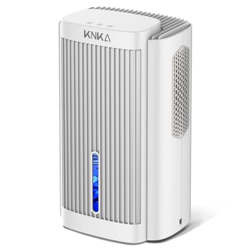 KNKA Deshumidificador, 1,1 l/dia, desumidificador, ruído inferior a 28 dB, desumidifador para casas de banho, quartos e porões com menos de 30 m², com desligamento automático e função de descongelação