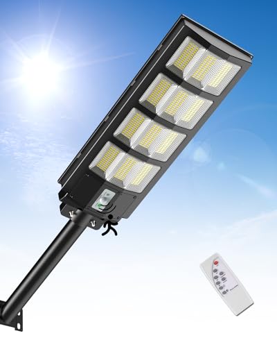 Bellanny Luzes LED solares 600 W, branco frio 6500 K holofote luz de segurança energia solar com sensor de movimento, impermeável IP65 lanterna potente, iluminação exterior para caminhos rua pátio